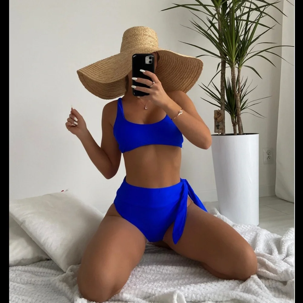 Electric blue side tie high waist bikini set - Picture 4 of 6